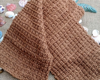 Handmade Hand Knit Textured Wool Caramel Beige Scarf
