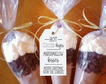 Pack of 40 Hot Cocoa Hugs Marshmallow Kisses Tag, Christmas Tag, Hot Cocoa Tag, Winter Tag, Thank You Tag - Handmade To Order