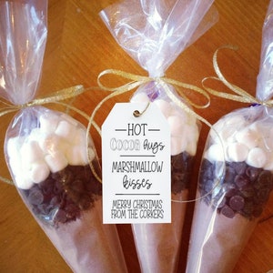 Lot de 40 étiquettes de bisous guimauve câlins chauds au cacao, étiquette de Noël, étiquette cacao chaud, étiquette d'hiver, étiquette de remerciement, fait main sur commande, sans nourriture