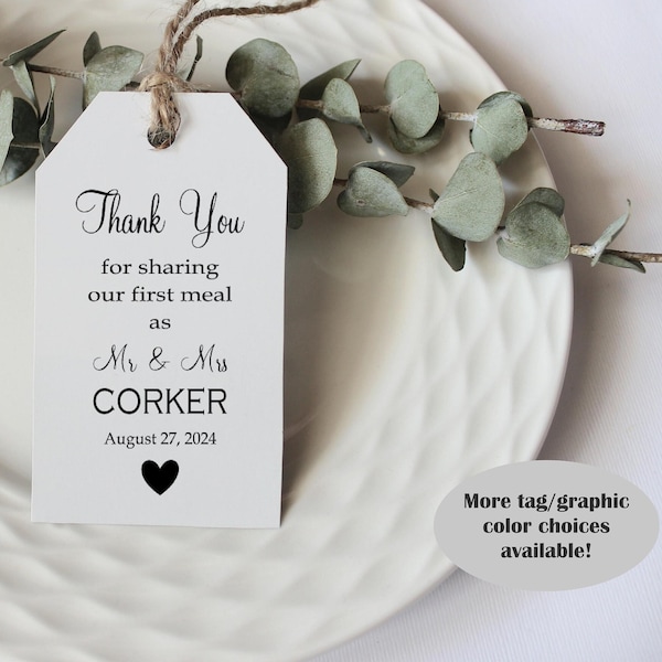 Pack of 40 Thank You For Sharing Our First Meal as Mr and Mrs Tag, Wedding Tag, Rehearsal Dinner Tag, Thank You Tag - Handmade To Order