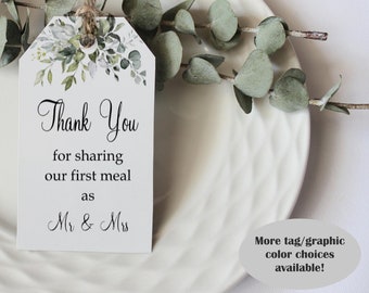 Pack of 40 Thank You For Sharing Our First Meal as Mr and Mrs Tag, Wedding Tag, Rehearsal Dinner Tag, Thank You Tag - Handmade To Order /grn