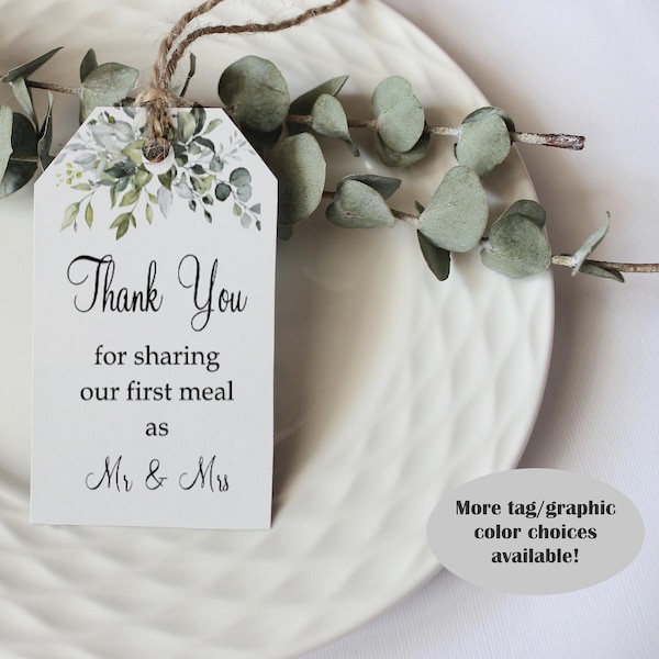 Pack of 40 Thank You For Sharing Our First Meal as Mr and Mrs Tag, Wedding Tag, Rehearsal Dinner Tag, Thank You Tag - Handmade To Order /grn