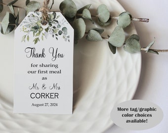 Pack of 40 Thank You For Sharing Our First Meal as Mr and Mrs Tag grn, Wedding Tag, Rehearsal Dinner Tag, Thank You Tag - Handmade To Order