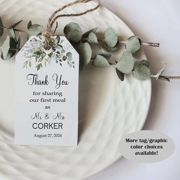 Pack of 40 Thank You For Sharing Our First Meal as Mr and Mrs Tag grn, Wedding Tag, Rehearsal Dinner Tag, Thank You Tag - Handmade To Order
