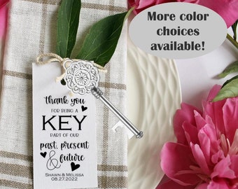 Favor Pack of 20 Thank You For Being A Key Part Of Our Past Present & Future Tag With Key Favors, Bottle Openers, Handmade To Order