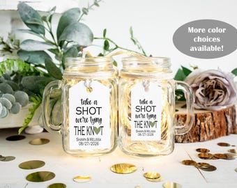 Take A Shot We're Tying The Knot Wedding Tags, Engagement Party Tags, Shower Tags, Personalized (Pack of 40)