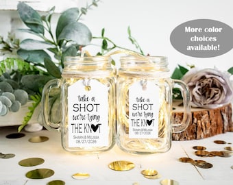 Take A Shot We're Tying The Knot Wedding Tags, Engagement Party Tags, Shower Tags, Personalized (Pack of 40)