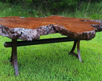 Coffee Table, Redwood, Burl Coffee Table, Custom Metal, Live Edge