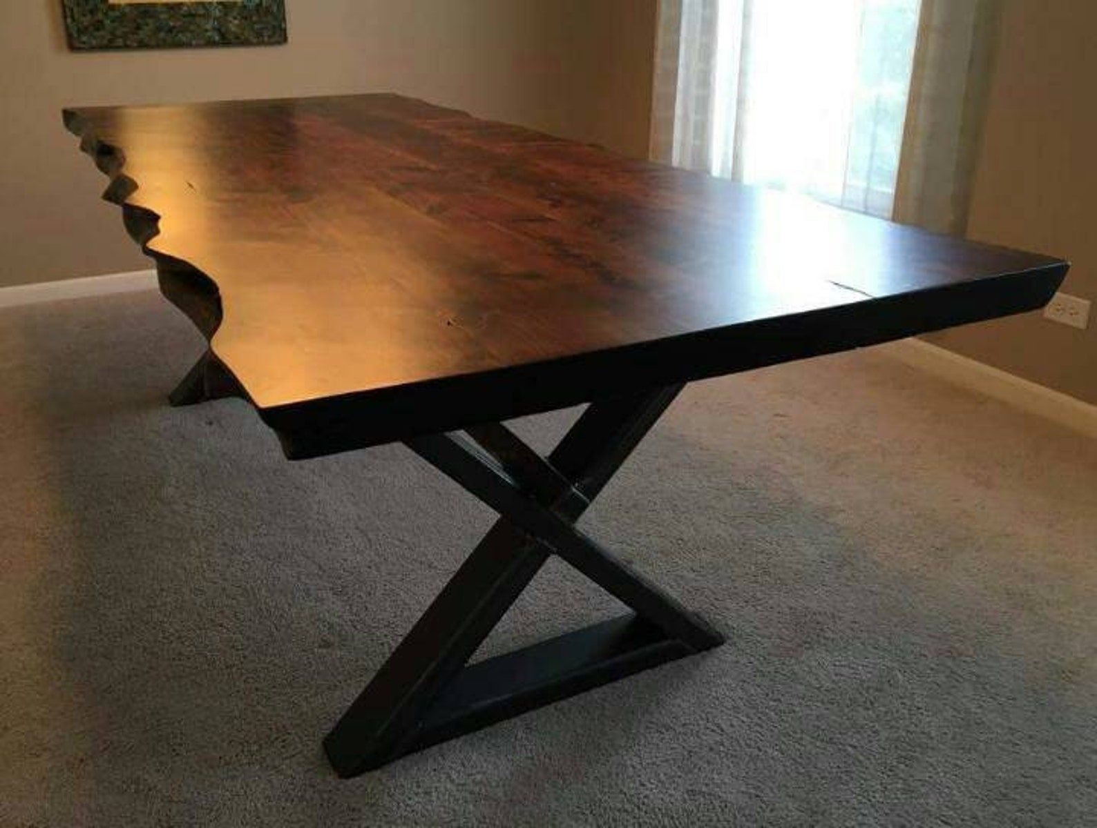 Cedar Dining Table With Custom Base Cedar Table Live Edge Etsy