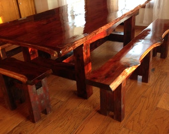 Cedar Table, Rustic Table, Farm Table, Live Edge Table, Cedar Dining Set, Trestle Style Table, Dining Table