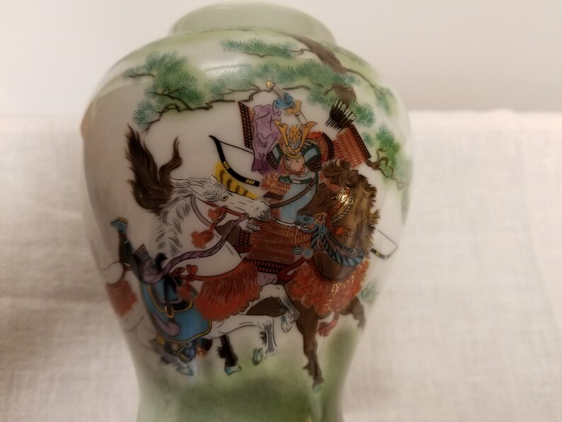8 12 x 4 12 Made in Japan Ginger Jar with Warrior upon his Horse Beautifully Crafted Free Shipping in the U.S.A. No Chips or Cracks