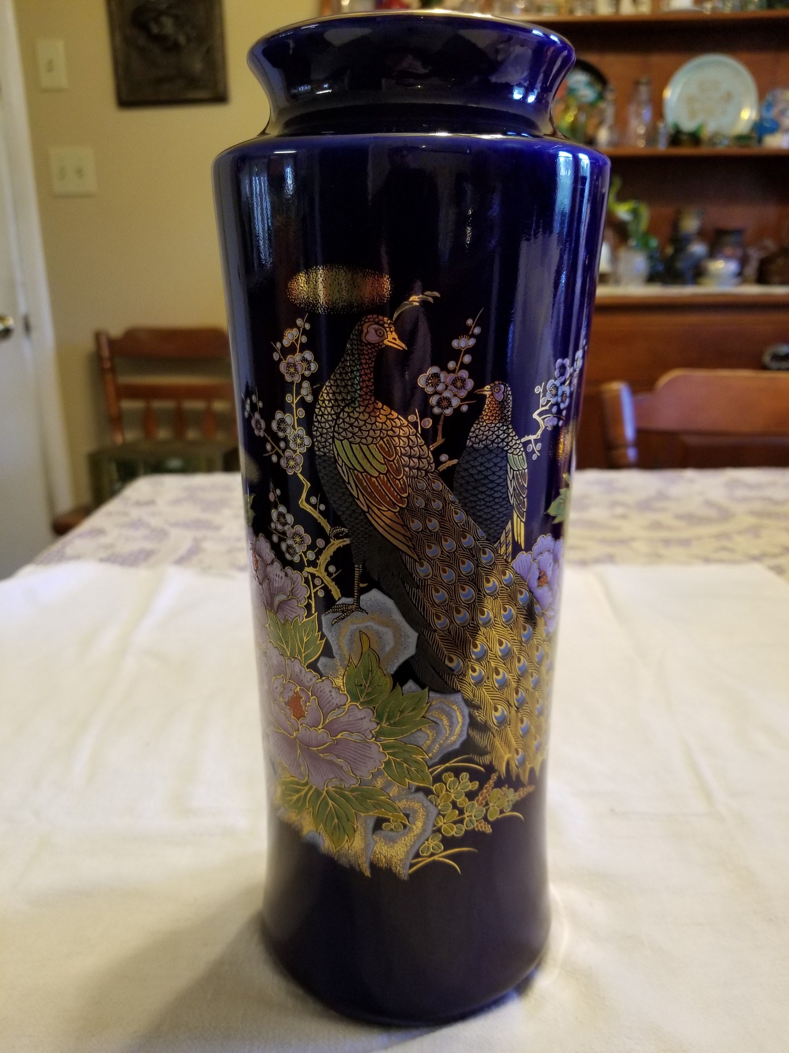 Vintage 12 Tall Japanese Peacock Vase. Deep Cobalt Blue. Etsy