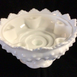 Vintage Fenton 1970s Hobnail Milk Glass Candle Holder Bowl. Excellent condition. V Clean. No chips. Manufacturers Mark. Free Shipping USA.