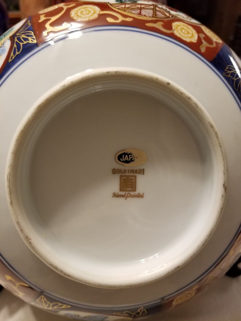 Free Shippin in U.S.A. Manufacturers Mark 3 12 Tall Vintage 8 34 Wide Gold Imari Hand Painted Floral /& Peacock Design Bowl Ex Cond