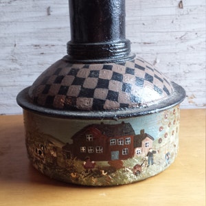 Folk Art Painted 1950&#39;s Kerosene Container by folk artist M. L. Edwards.  Nicely Done. Very Collectible. Nicely Repurposed Art.