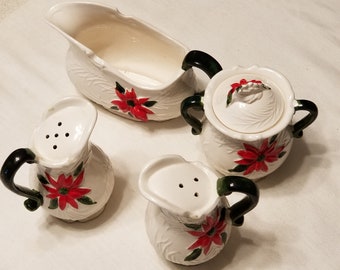 Vintage 4 piece set of Napcoware Japan Ceramic Kitchen Ware. Salt and Pepper,Sugar Bowl with Lid and Creamer.  Pieces r numbered. Great Gift
