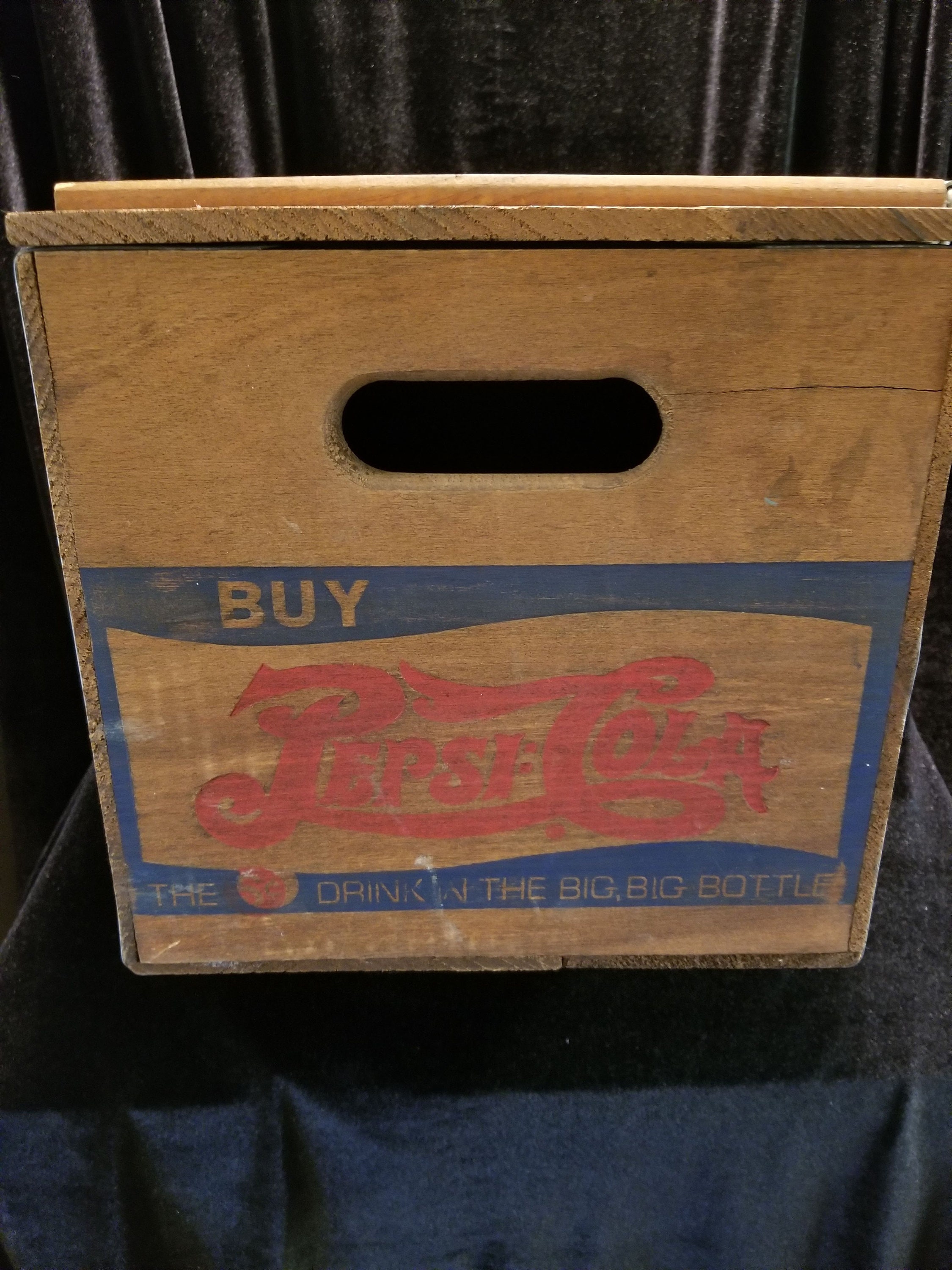 Vintage 1950s Double Dot Wooden Pepsi Cola Crate With Hinged Lid