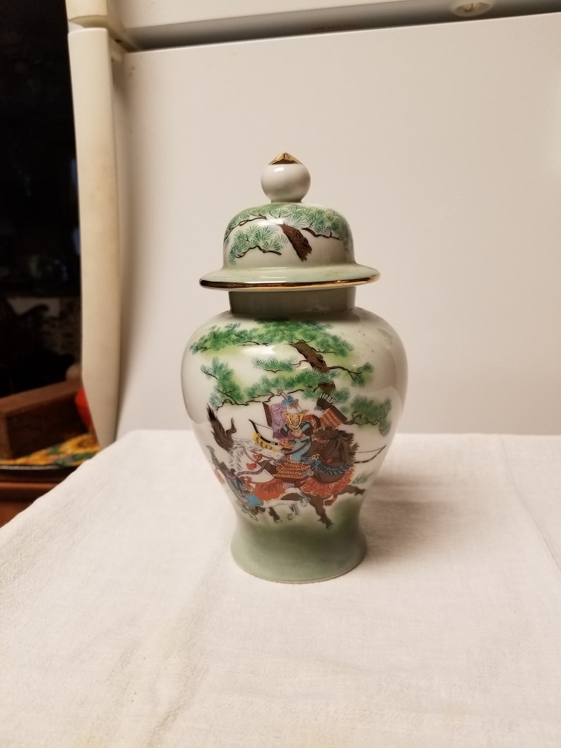 8 12 x 4 12 Made in Japan Ginger Jar with Warrior upon his Horse Beautifully Crafted Free Shipping in the U.S.A. No Chips or Cracks