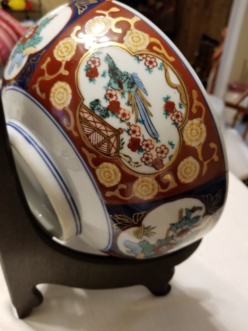 Free Shippin in U.S.A. Manufacturers Mark 3 12 Tall Vintage 8 34 Wide Gold Imari Hand Painted Floral /& Peacock Design Bowl Ex Cond