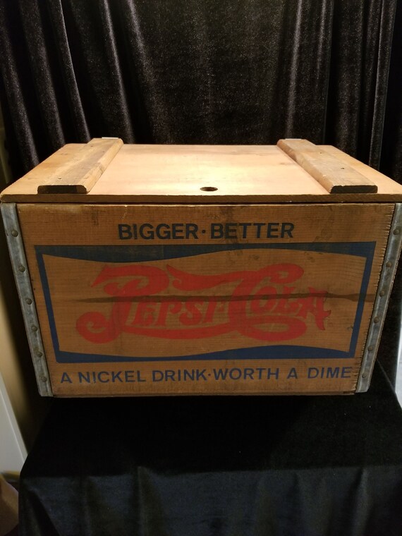 Vintage 1950s Double Dot Wooden Pepsi Cola Crate With Hinged