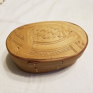 Trinket Basket/Box Handmade in Iceland. Artist signed and Dated on inside of lid. 5 1/2&quot; Wide and 3&quot; Tall. Blue Velvet Lining. Free Ship USA