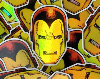 Retro Holographic Red and Gold Iron Man Vinyl Sticker