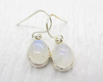 Blue Fire Oval Moonstone Sterling Silver Earrings