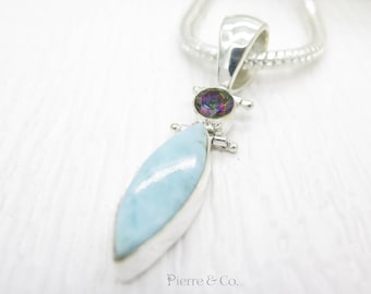 Larimar and Mystic Topaz Sterling Silver Pendant and Chain