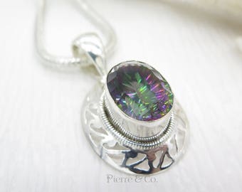 Filigree Mystic Topaz Sterling Silver Pendant and Chain