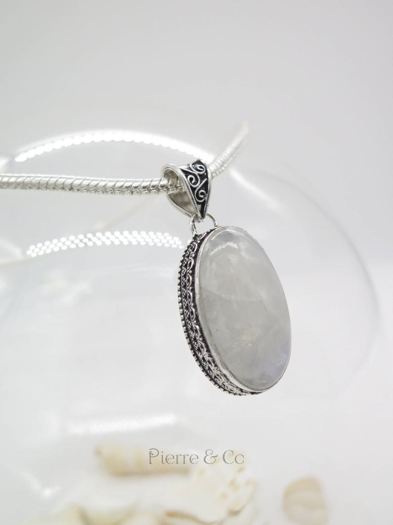 Antique rainbow Moonstone Sterling Silver Pendant and Chain