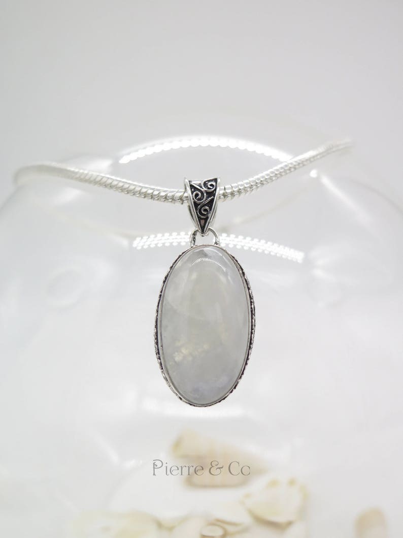 Antique rainbow Moonstone Sterling Silver Pendant and Chain