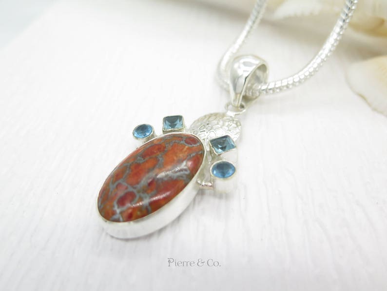 Copper Turquoise and Blue Topaz Sterling Silver Pendant and Chain