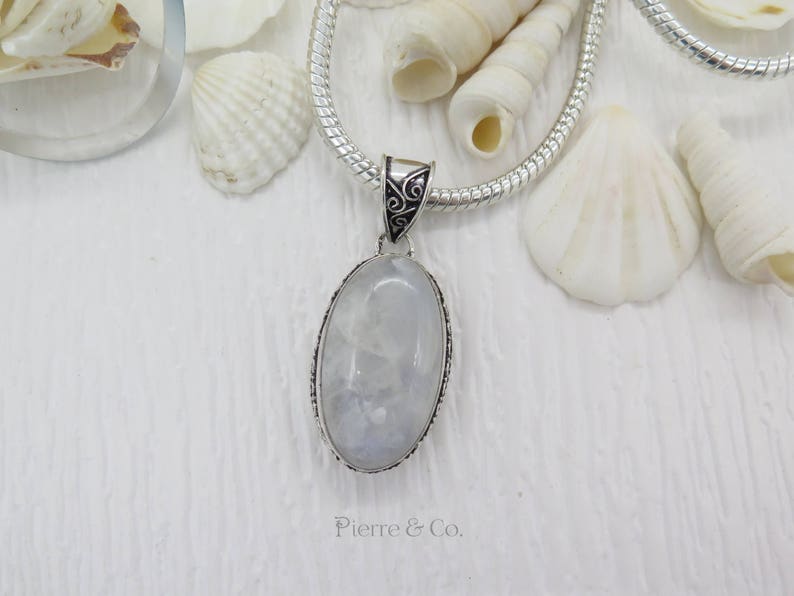 Antique rainbow Moonstone Sterling Silver Pendant and Chain