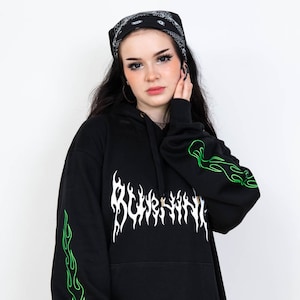 Flames Hoodie Aesthetic Hoodie, Aesthetic Clothing, Neon Green Flame ...