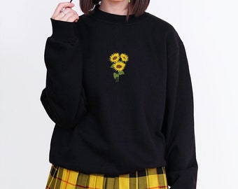 Sunflower Sweatshirt - Aesthetic Clothes, Sunflower Shirt, Embroidered Shirt, Aesthetic Sweatshirt, Floral Sweatshirt, Grunge Clothing