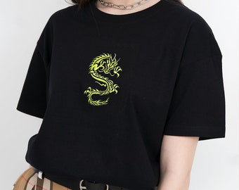 Dragon Shirt - Dragon T-shirt, Neon Green, Embroidered Shirt, Aesthetic Clothing, Aesthetic Shirt, Tumblr Clothing, Tumblr Shirt, Grunge,Y2K