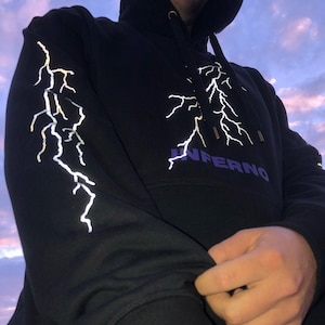 Inferno Lightning Hoodie - Aesthetic Hoodie, Aesthetic Clothing, Reflective, Tumblr Clothing, Grunge Hoodie, Thunder, Grunge Clothing, Y2K