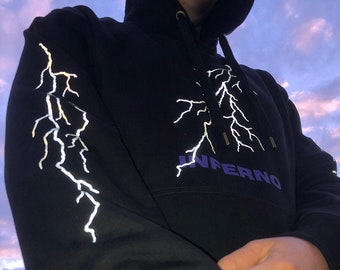 Inferno Lightning Hoodie - Aesthetic Hoodie, Aesthetic Clothing, Reflective, Tumblr Clothing, Grunge Hoodie, Thunder, Grunge Clothing, Y2K