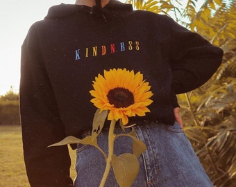 Kindness Hoodie - Aesthetic Clothes, Aesthetic Shirt, Aesthetic Hoodie, Embroidered Hoodie, Rainbow Hoodie, Embroidered Sweatshirt, Be Kind