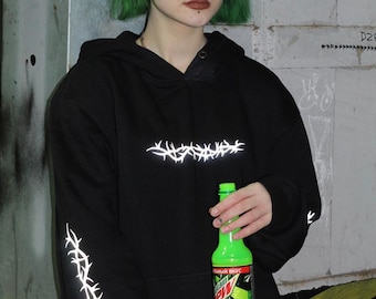 Barbed Wire Hoodie - Grunge Clothing, Aesthetic Hoodie, Grunge Hoodie, Egirl Hoodie, Aesthetic Clothing, Reflective, Edgy Hoodie