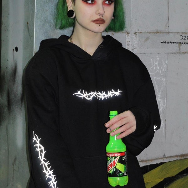 Barbed Wire Hoodie - Grunge Clothing, Aesthetic Hoodie, Grunge Hoodie, Egirl Hoodie, Aesthetic Clothing, Reflective, Edgy Hoodie