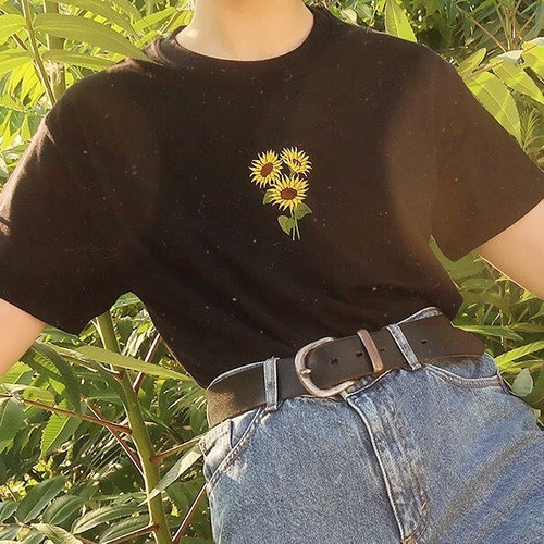 Sunflower T-Shirt - Embroidered Shirt, Aesthetic Shirt, Aesthetic Clothing, Tumblr Shirt, Grunge Clothing, Grunge Shirt, Van Gogh, Art Shirt