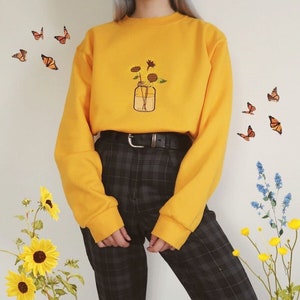Embroidered sunflower hoodie hot sale