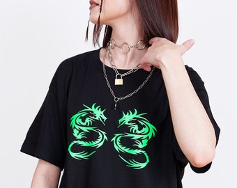 Dragon Shirt - Dragon T-shirt, Aesthetic Clothing, Neon Green, Embroidered Shirt, Aesthetic Shirt, Tumblr Clothing, Y2K, Grunge Clothing