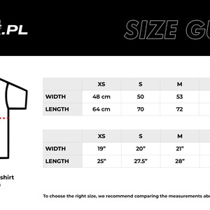 May include: White Classic Unisex T-shirt with size guide. The size chart shows measurements in inches and centimeters for width and length, ranging from XS to XL. The shirt is 100% cotton and has a regular fit.