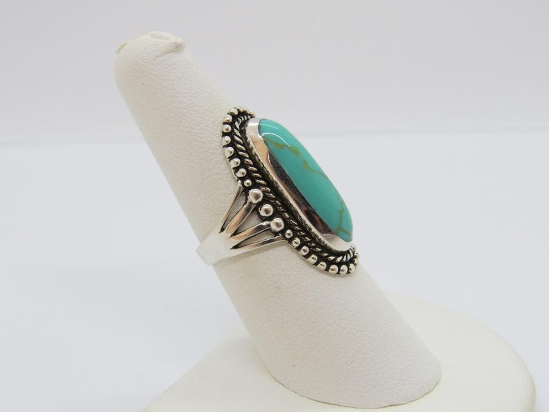 Vintage Sterling Silver Turquoise Long Ring Size 7