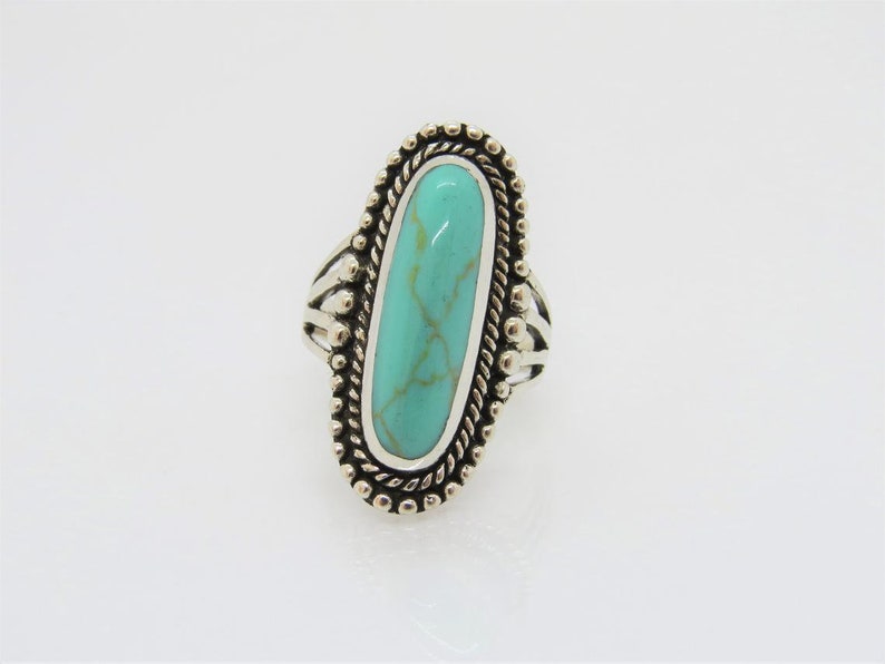 Vintage Sterling Silver Turquoise Long Ring Size 7