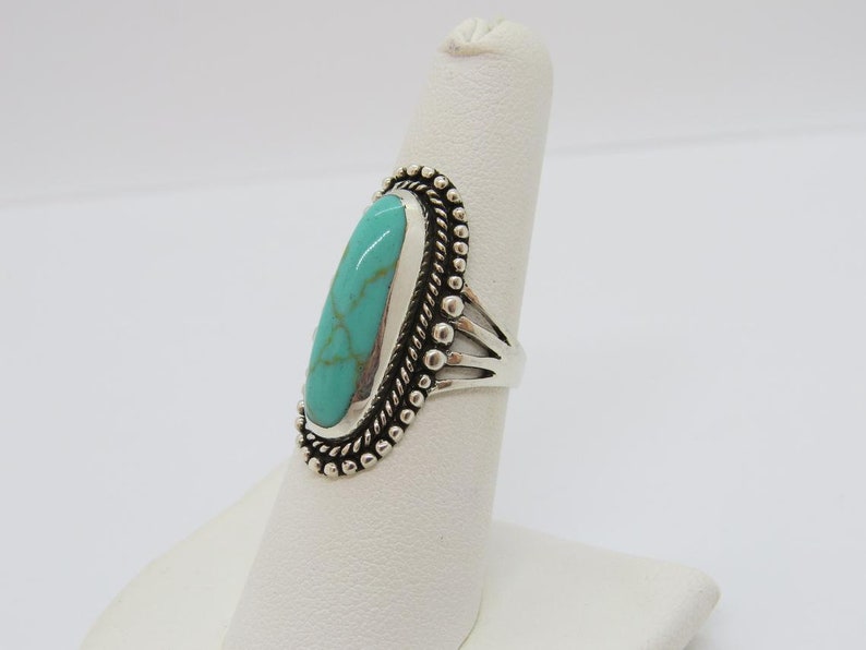 Vintage Sterling Silver Turquoise Long Ring Size 7