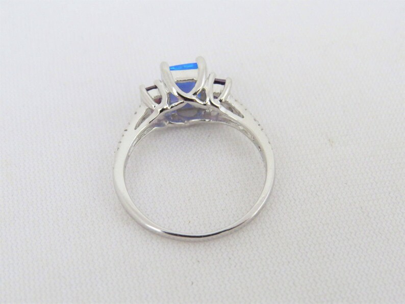 Amethyst /& White Topaz Engagement Ring Size 7 Vintage Sterling Silver Blue Opal