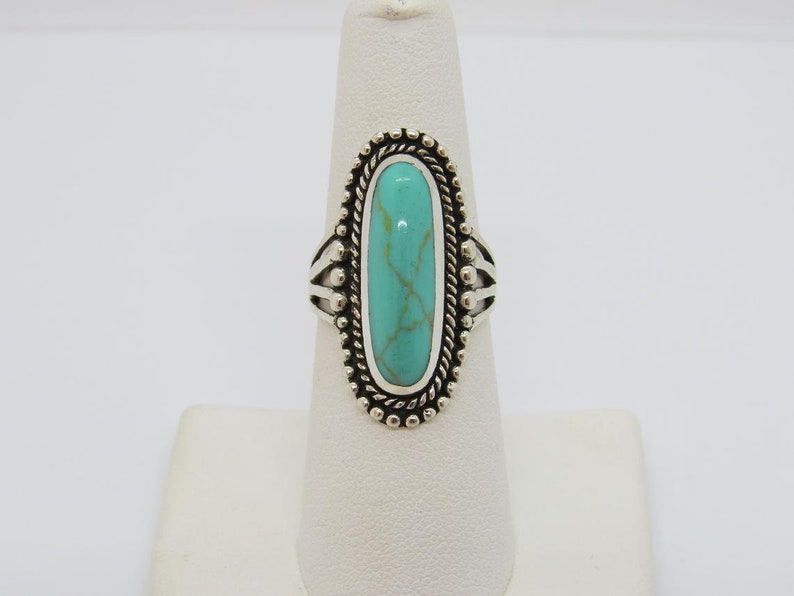 Vintage Sterling Silver Turquoise Long Ring Size 7